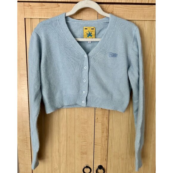 UNIF baby blue cropped knit Liv cardigan sweater $88 Size XS - Picture 2 of 5